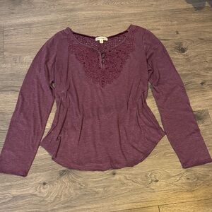 Love on a Hanger Burgundy Lace Accent Long Sleeve Top